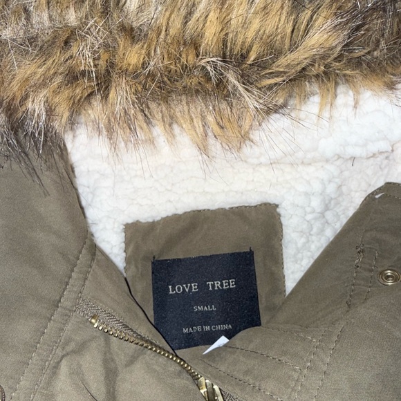 Love Tree Green Hooded Jacket with Faux Fur Trim - Picture 2 of 4